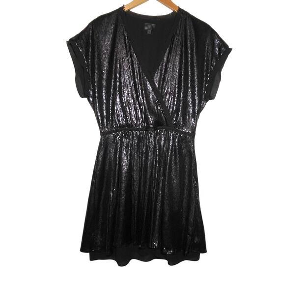BANANA REPUBLIC Women’s Black Sequin Faux Wrap Mini Dress - Picture 2 of 5